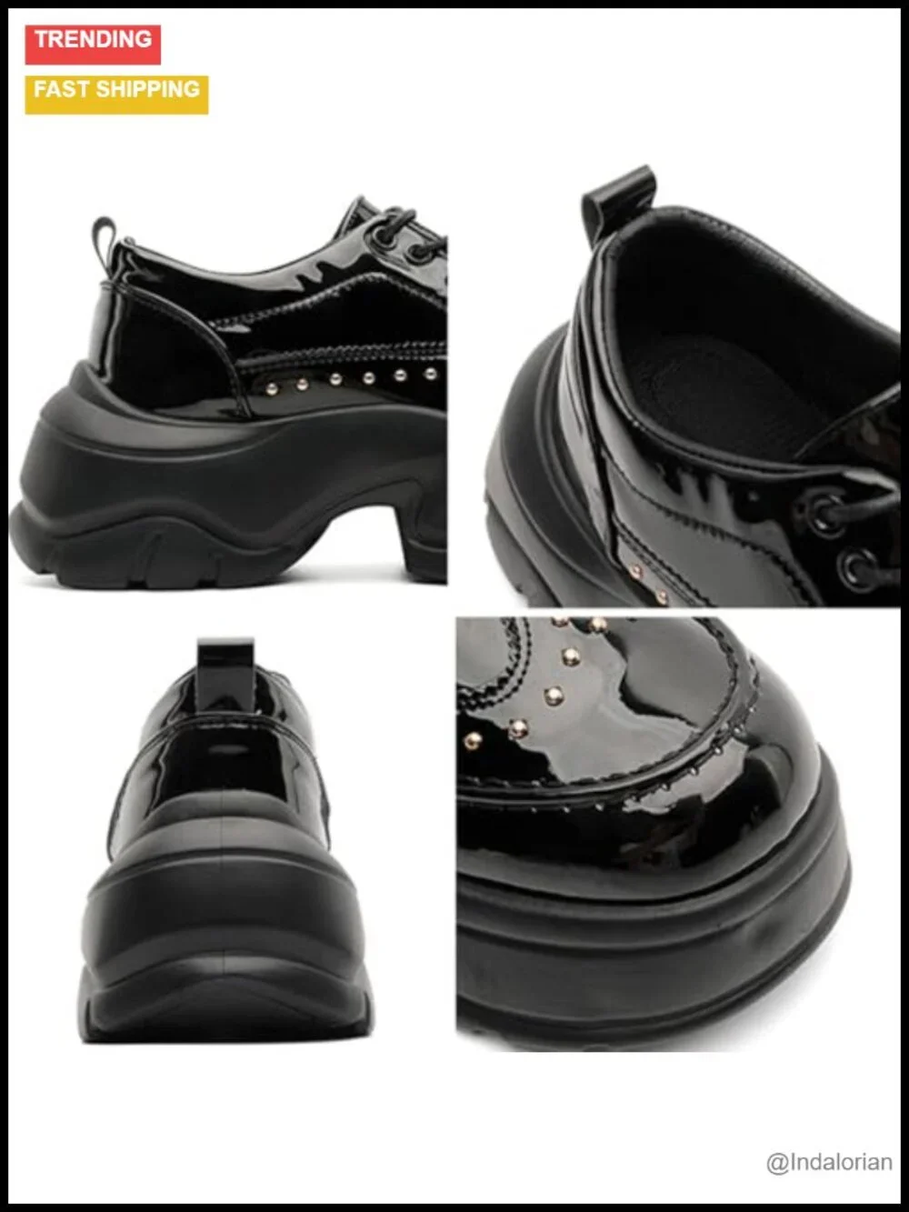 Men's Patent Leather Rivet Platform Motorcycle Boots Side Zipper Non Slip